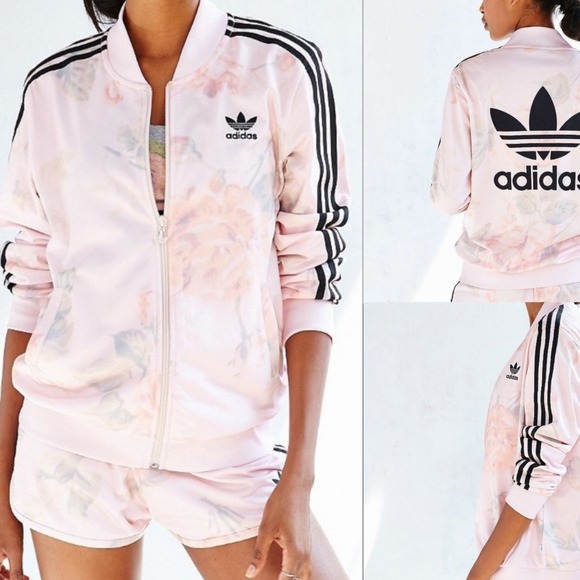 Adidas Originals Floral Track Jacket Pink Trefoil Logo M Rare‎ Athleisure Girly - Picture 11 of 11
